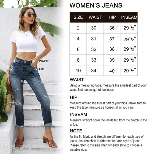 Vista 6 de OFLUCK Jeans de cintura alta para mujer, rasgados, elásticos, recortados