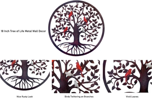 Vista 3 de CHINDEUISYUT Arte de pared de metal, árbol de la vida, decoración de pared de metal para habitación, jardín, porche, patio, oficina, decoración