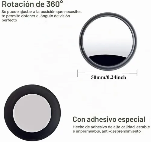 Vista 3 de 2 piezas de espejos para punto ciego, 2 pulgadas, redondos, de vidrio HD, espejos convexos de 360° de ángulo amplio para visión lateral y trasera