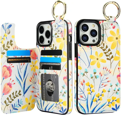 Vista 20 de HAOPINSH Funda tipo cartera con tarjetero para iPhone 14/13, diseño de Girasoles Bandera Americana