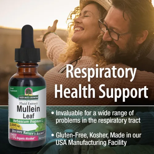 Vista 4 de Nature's Answer Hoja de gordolobo con alcohol orgánico, 1 onza líquida Extracto para pulmones Apoyo respiratorio