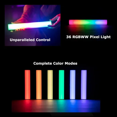 Vista 2 de Aputure MT Pro RGB Light Wand Stick 7.5W CCT de 2000K -10000K Salida Pixel-Mappable RGBWW Mini LED Tubo Luz Soporte Sidus Link Bluetooth App Control