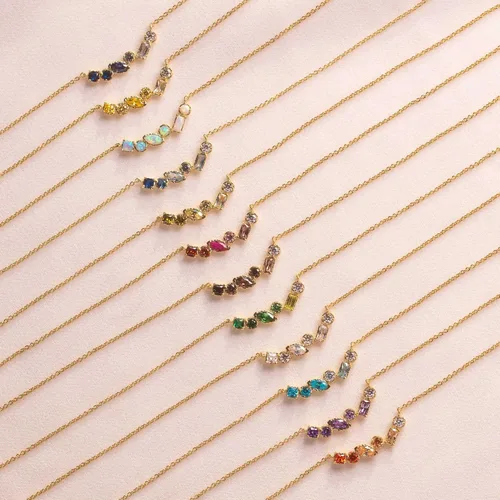 Vista 5 de Local Eclectic Shades of You - Collar de piedra natal ombré, chapado en oro amarillo de 14 quilates, regalo de cumpleaños, madre, boda, dama de honor