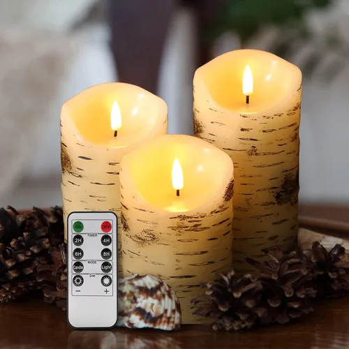 Vista 16 de Eywamage Velas de Pilar Blancas Sin Llama con Control Remoto, Velas de Cera LED Realistas Parpadeantes Alimentadas por Batería, Φ 3" H 4" 5" 6