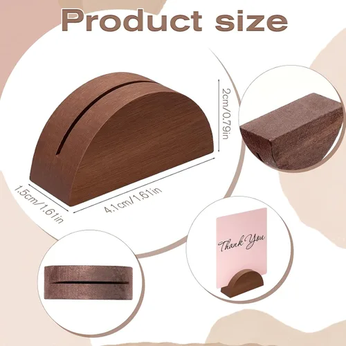 Vista 2 de Dimeho 60 soportes de madera para números de mesa de madera semicircular, soportes para tarjetas de lugar, ligeros, para interiores, para bodas