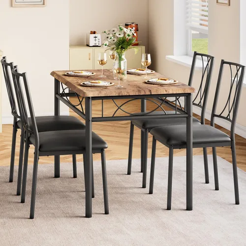 Vista 12 de Garvee Juego de mesa de comedor de madera de 5 piezas para 4, juego de mesa de cocina rectangular con 4 sillas, juego de mesa de comedor que ahorra