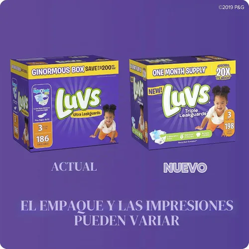 Vista 3 de Luvs Luvs - Pañales de triple protección contra fugas, talla 1, 104 unidades, 104