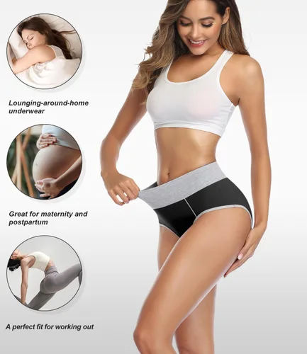 Vista 3 de wirarpa Women's Cotton Underwear High Waist Stretch Briefs Soft Underpants Ladies Full Coverage Panties 5 Pack