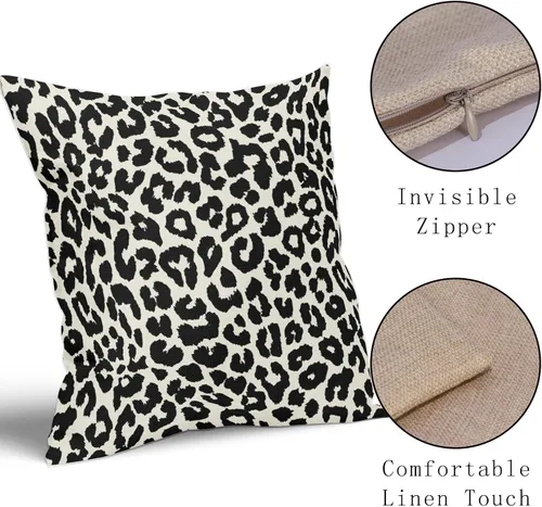 Vista 4 de Juego de 2 fundas de almohada con estampado de leopardo negro de 16 x 16 pulgadas, diseño de animal de guepardo, chinoiserie, fundas de almohada