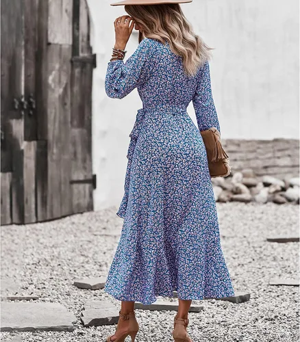 Vista 2 de GOTOTOP Women Round Neck Dress Casual Ruffle Sleeve Dress A Line ShortLong Dress for Ladies Party