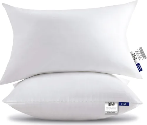 Vista 13 de HITO Juego de 2 almohadas de cama de hotel, tamaño estándar, 100 % material virgen, almohada alternativa de plumón – Soporte suave para espalda