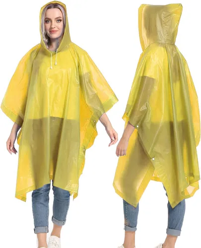 Vista 55 de Ponchos de lluvia reutilizables con capucha con cordón para adultos, abrigo de lluvia grueso impermeable, 2 paquetes