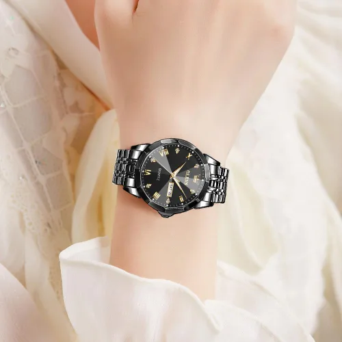 Vista 3 de OLEVS Reloj para Hombre Mujer Cara Grande Unisex Diamante Lujo Vestir Analógico Cuarzo Acero Inoxidable Impermeable Luminoso Fecha Negocios Informal