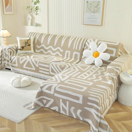 Vista 19 de OstepDecor Funda bohemia para sofá modular de 2 piezas, funda de sofá en forma de L, funda de sofá de felpilla lavable para perros, manta funda