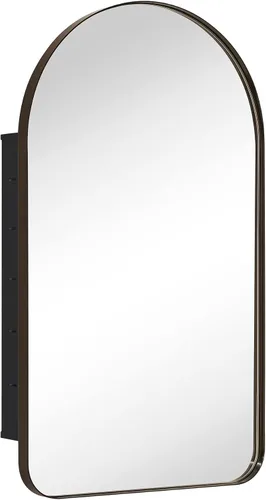Vista 13 de Botiquín de baño empotrado en arco dorado cepillado con espejo de acero inoxidable con marco de metal rectangular con espejo de 16 x 28.3 pulgadas