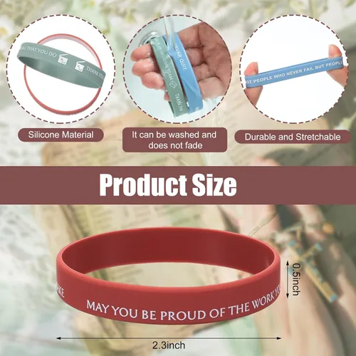 Vista 5 de CHENGU 100 pulseras de silicona con cita motivacional a granel, pulseras de goma inspiradoras de colores para agradecimiento a los empleados
