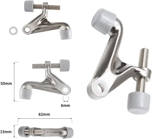 Vista 4 de Paquete de 2 topes de puerta con pasador de bisagra, ajustable y resistente de níquel cepillado de 2-3/8 x 15/16, práctico tapón de puerta