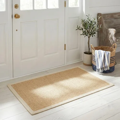 Vista 111 de Alfombra de sisal Safavieh, de color maíz y negro, tejida a mano, de la colección de fibras naturales; 5 x 8 pulgadas, NF441A, Tela, Gris / Gris