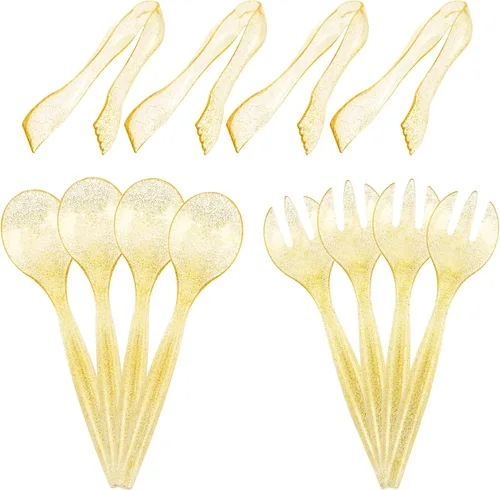 Vista 11 de Supernal Juego de 36 utensilios de plástico negro para servir, pinzas, cucharas y tenedores desechables resistentes (12 cada uno), suministros