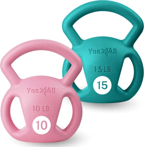 Vista 10 de Yes4All Kettlebell, Strength Training Kettlebells for Women, Wide Multi-grip Textured Handle for Home Gym Exercises & Full Body Workout, Single 5–25