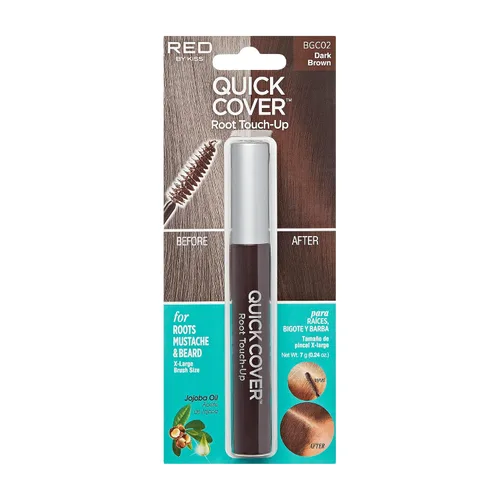 Vista 9 de RED by KISS Quick Cover Root Touch Up Rescue (Negro), Máscara Natural Resistente al Agua Temporal para Cubrir Canas y Barba, Cepillo con Aceite