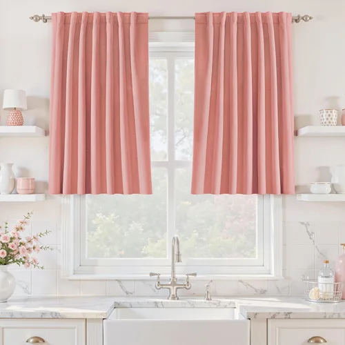 Vista 70 de UHITECH Cortinas cortas de lino de 24 pulgadas de largo para ventanas pequeñas de granja, cortinas opacas modernas para sala de estar, pestañas