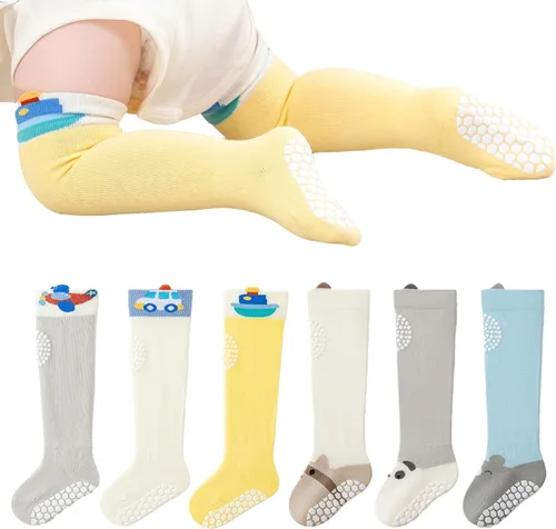 Vista 10 de Calcetines de rodilla antideslizantes para bebés y niños pequeños con agarre, calcetines antideslizantes para recién nacidos, para niños y niñas