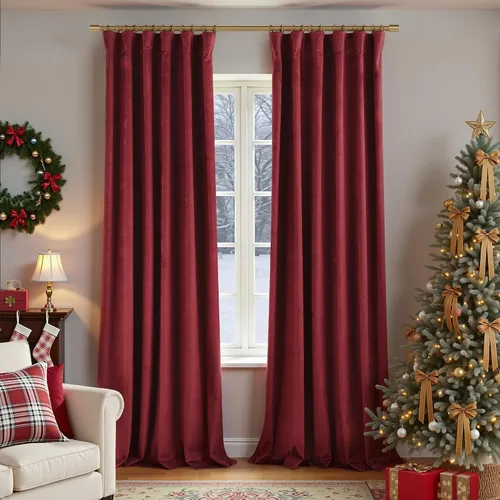 Vista 19 de Cortinas de terciopelo con trabilla trasera de 52 x 63 pulgadas de color naranja quemado de KOUFALL