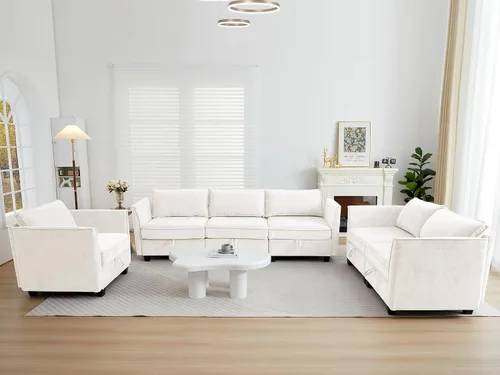 Vista 9 de ORRD Juego de sofá modular esquinero de gran tamaño, sofá convertible en forma de L con almacenamiento, sofá modular de 8 plazas con otomanas y Beige