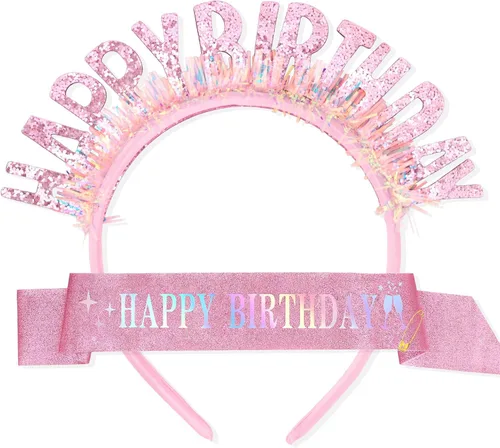 Vista 20 de CIEHER - Diadema de corona de cumpleaños para mujeres y niñas, regalos de decoración de feliz cumpleaños, color negro
