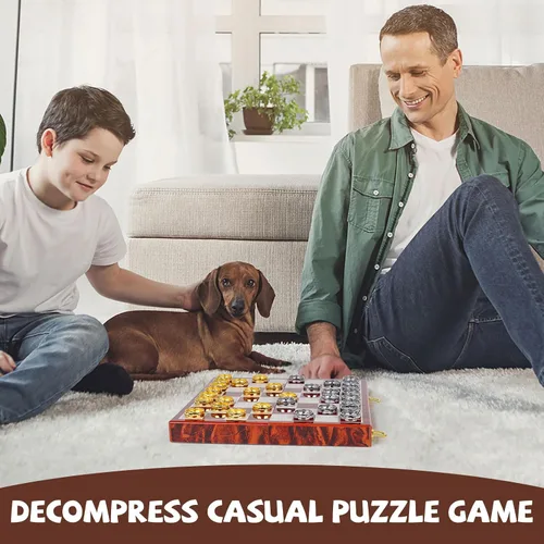 Vista 7 de Juego de ajedrez y damas de metal 2 en 1 para adultos y niños - Juegos de ajedrez de viaje de lujo de madera plegable con almacenamiento - Juego