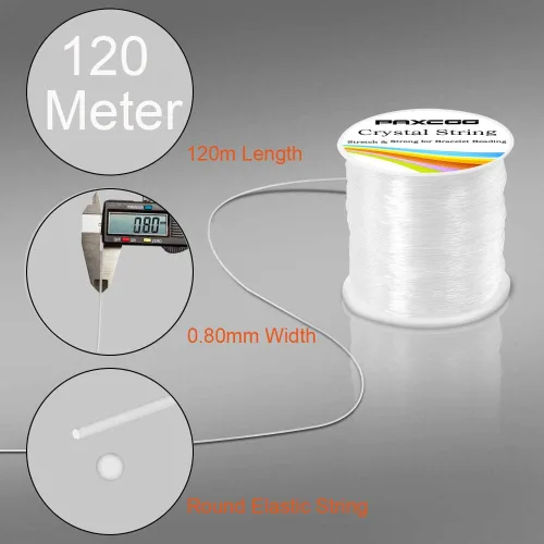 Vista 4 de Paxcoo Cuerda elástica de 0.031 in, cuerda elástica de cristal para pulseras, cuentas y fabricación de joyas (393.7 ft)
