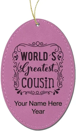 Vista 6 de LaserGram Personalized Christmas Ornament, World's Greatest Cousin, Faux Leather, Custom Laser Engraved Gift Idea (Oval Shape, Black with Gold)