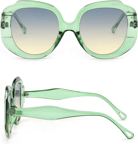 Vista 3 de WANWAN Gafas de sol redondas de gran tamaño para mujer, marco grande, gafas de sol retro de moda para hombres, vacaciones a la moda