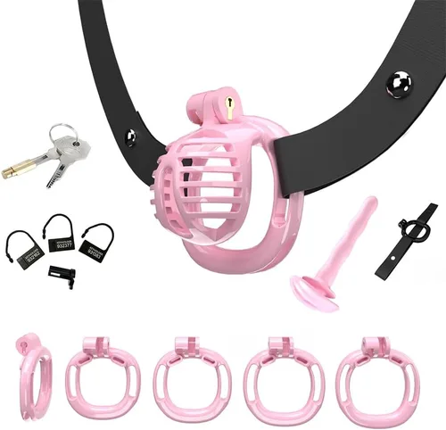 Vista 11 de Heuceo Jaula de castidad pequeña y ligera con 4 anillos y cinturón de castidad y dilatador uretral de silicona para hombre, mini jaula de pene liso