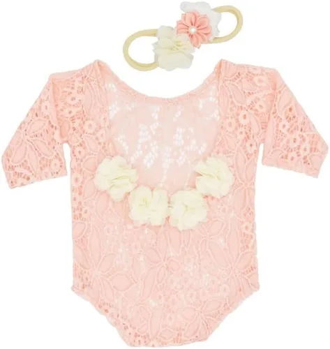 Vista 5 de Vemonllas Accesorios de fotografía para recién nacidos, diadema floral y parte trasera abierta, trajes de accesorios para fotos