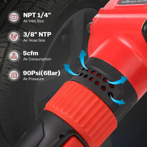 Vista 4 de XIIW Llave de impacto angular de 1/2 pulgada, par máximo de 910 pies-libras, diseño compacto y ligero de 3.63 lb, pistola de aire de impacto mini