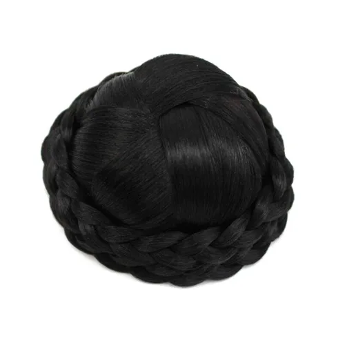 Vista 2 de Ronda trenzada superior moños, pieza de pelo con clip en chignon Donut Updo Scrunchie Extension para mujer, color negro