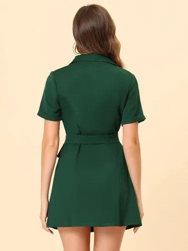 Vista 4 de Allegra K Vestido blazer casual con solapa con muescas y cinturón para mujer