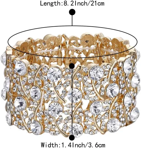 Vista 5 de BriLove Pulsera elástica de tenis con racimo de cristal para boda para mujer