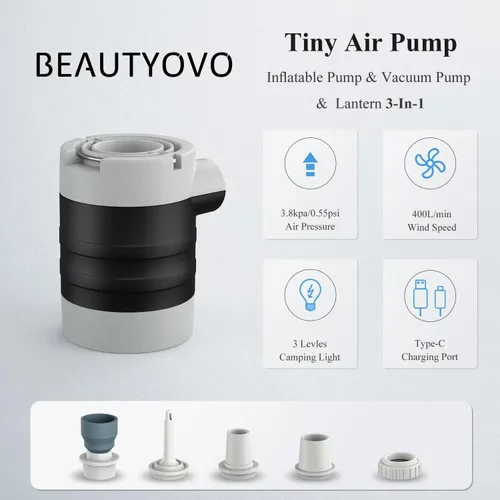 Vista 2 de Air Pump for Inflatables, Electric Air Pump with 1400 mAh Rechargeable Battery, Tiny and Portable Air Pump with Camping Light, Quick Inflate Deflate