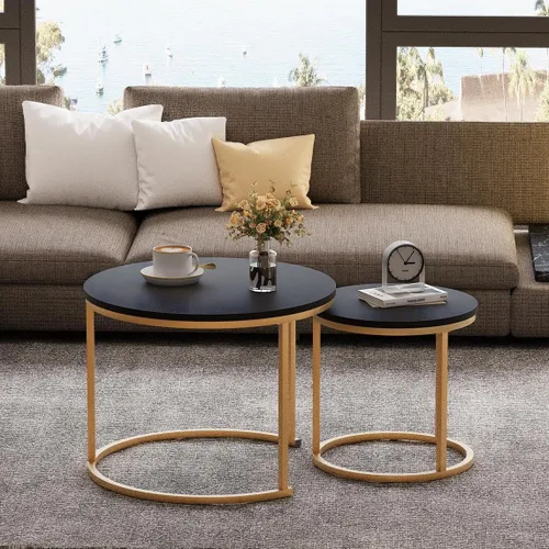 Vista 4 de Garden 4 you Mesa de Centro Anidable, Juego de Mesa de Centro Redonda de 23.6" Set de 2, Juego de Mesas Anidables de Madera con Marco de Metal