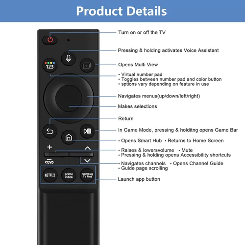 Vista 2 de BN59-01357A - Mando a distancia de voz de repuesto compatible con televisores inteligentes Samsung Serie QLED También BN59-01357F BN59-01357P
