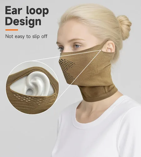 Vista 3 de Máscara facial antideslizante con cintas elásticas para las orejas, resistente al viento, polaina térmica para el cuello, perfecta para actividades