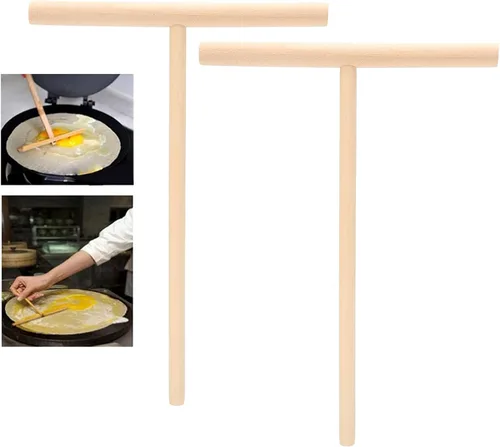 Vista 3 de Fdit Esparcidor de masa en forma de T, 2 espátulas redondas de madera en forma de T, para crepé, para uso en cocina