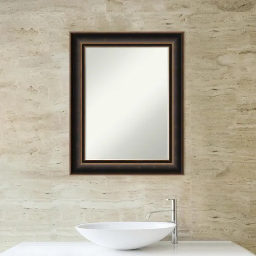 Vista 6 de Amanti Art Espejo de baño de bronce para sobre el fregadero, espejo rectangular de bronce aceitado de 30 x 24 pulgadas, marco de madera casual