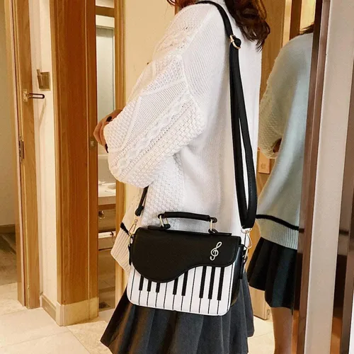 Vista 4 de Regalos de piano/Regalos temáticos de la música, diseño de piano, bolso cruzado de piel sintética para mujeres, adolescentes/bolso de mano de regalo