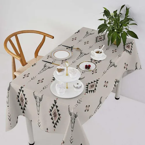 Vista 41 de Mantel azteca suroeste, diseño étnico tribal geométrico, estilo vintage, bohemio, elegante, lavable, para comedor, cocina, granja, fiesta