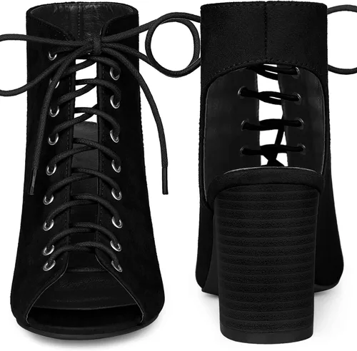 Vista 3 de Perphy Lace Up Peep Toe Slingback Heels Chunky Heel Ankle Boots for Women