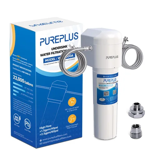 Vista 10 de PUREPLUS Filtro de agua para debajo del fregadero, capacidad de 40,000 galones, 99.99% de reducción de cloro, certificado NSF/ANSI 42, elimina